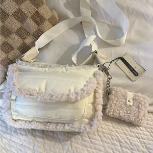 Cream Crossbody Bag with Sherpa Trim